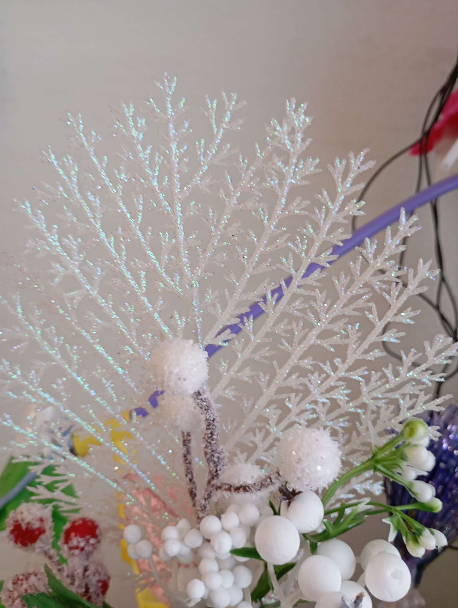 Фотография покупателя товара Еловая ветка декоративная «Зимнее волшебство. Очарование», с кружевом, 22 см - Фото 3