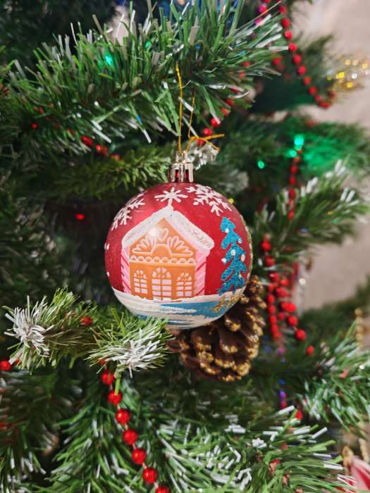 Фотография покупателя товара Ёлочные игрушки «Домик», шары новогодние, d=7 см, набор 6 шт., красный - Фото 1