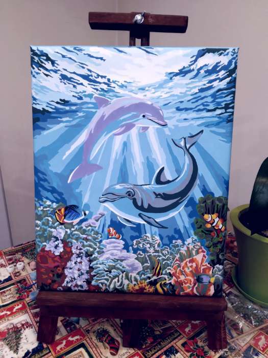 Фотография покупателя товара Картина по номерам на холсте с подрамником «Дельфины-друзья», 40 х 50 см - Фото 1