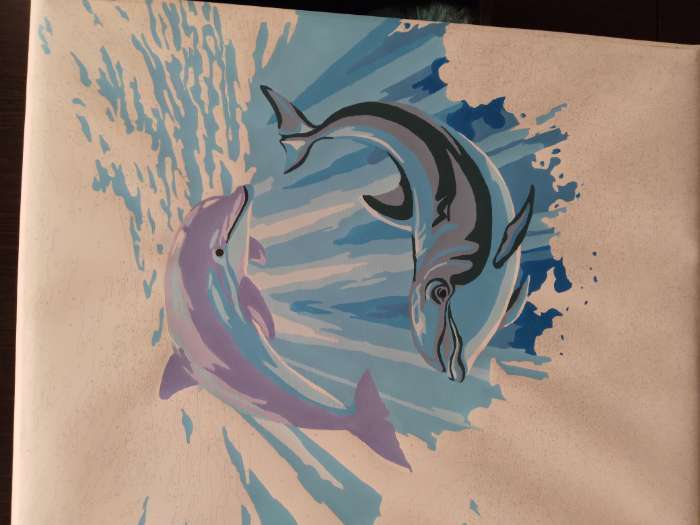 Фотография покупателя товара Картина по номерам на холсте с подрамником «Дельфины-друзья», 40 х 50 см - Фото 2