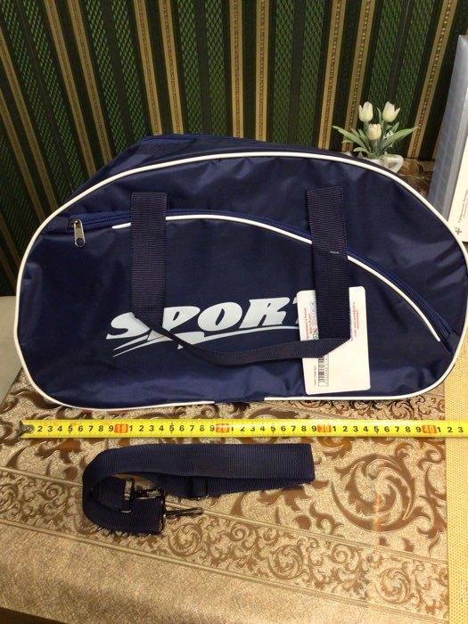 Фотография покупателя товара Сумка спортивная на молнии, наружный карман, длинный ремень, цвет синий