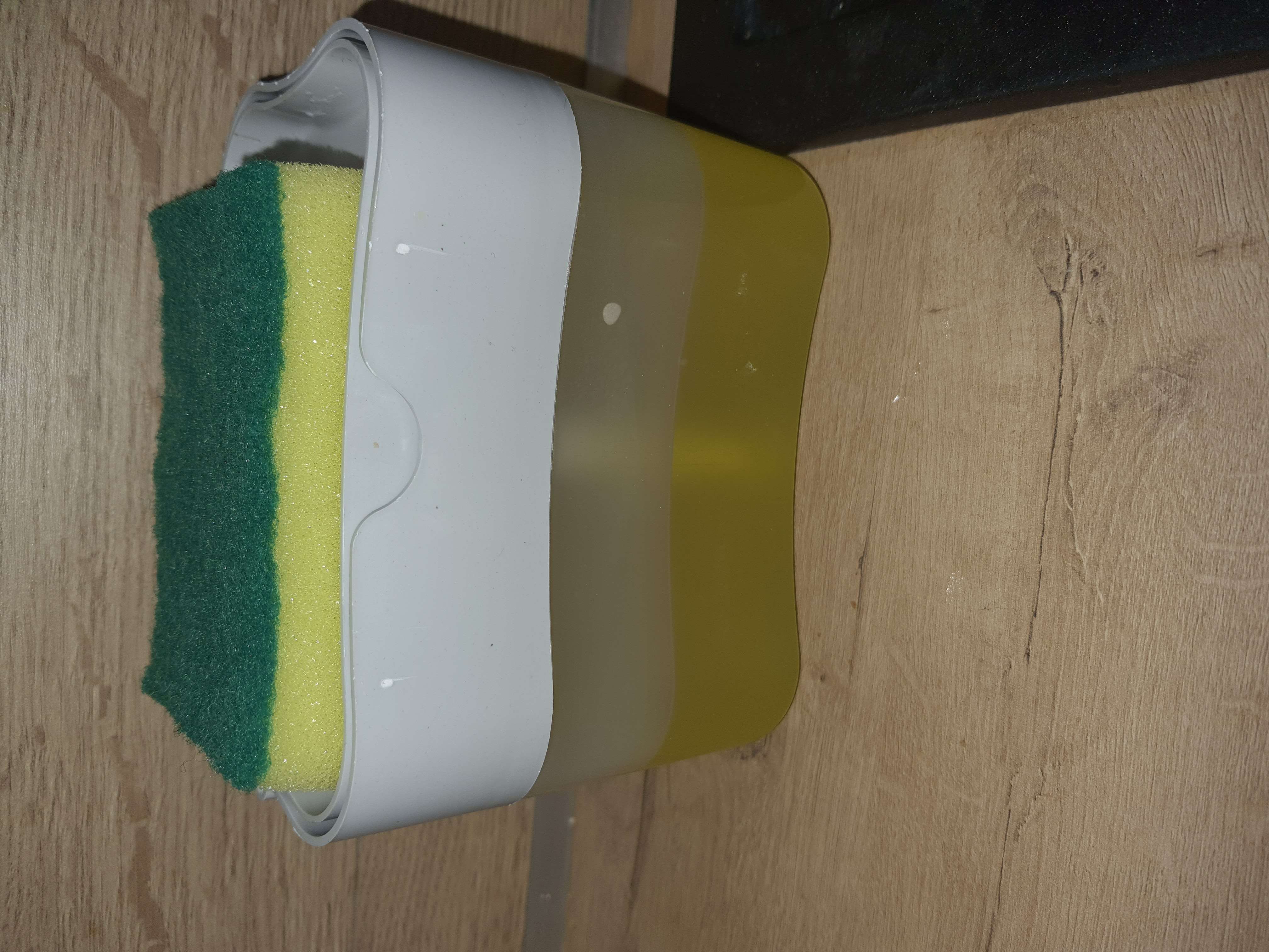 Фотография покупателя товара Дозатор для моющего средства с подставкой для губки Доляна, губка в комплекте, 385 мл, цвет белый - Фото 14