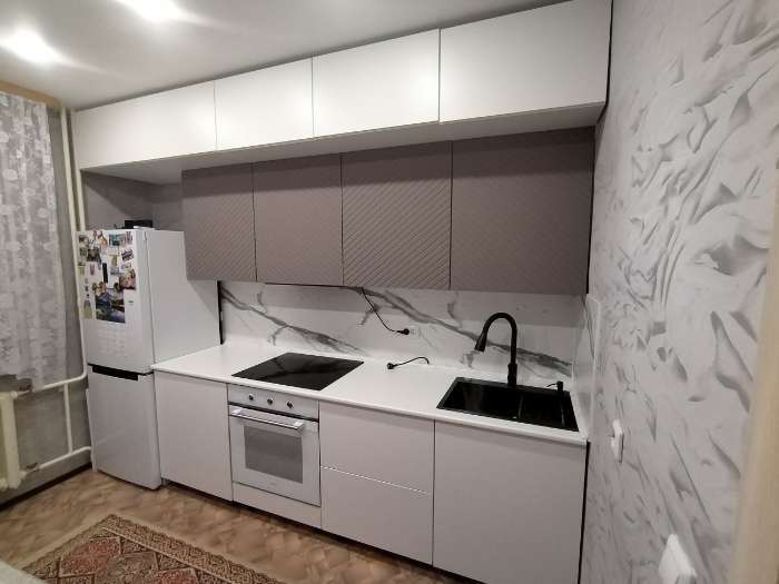 Фотография покупателя товара Кухонный гарнитур прямой «Урания», 2600 мм, цвет белый/коричневый софт - Фото 3