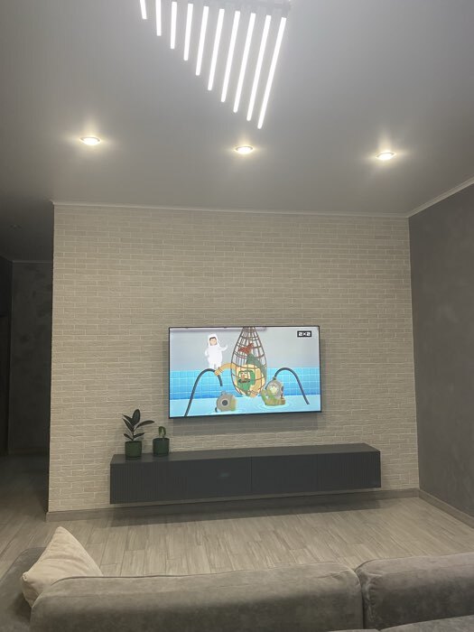 Фотография покупателя товара УЦЕНКА Тумба под ТВ подвесная Инфинити, 2400×330×330, Белый/ Белый матовый МДФ - Фото 1