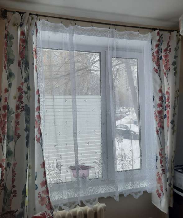 Фотография покупателя товара Тюль на кухню без шторной ленты, 210х165 см, цвет белый, 100% полиэстер