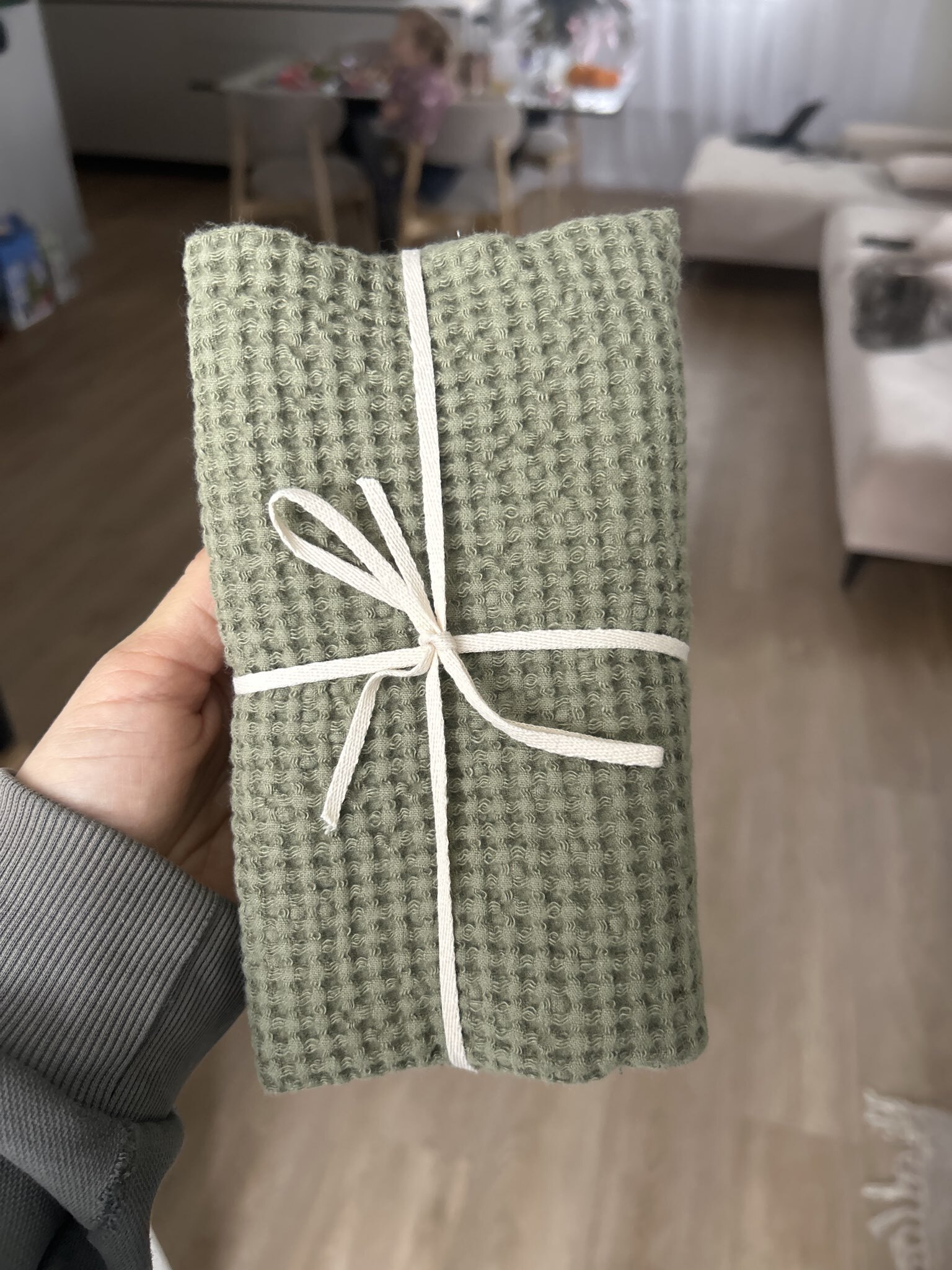 Фотография покупателя товара Полотенце вафельное SL HOME: Linen «Олива», 40×70 см, оливковое - Фото 1