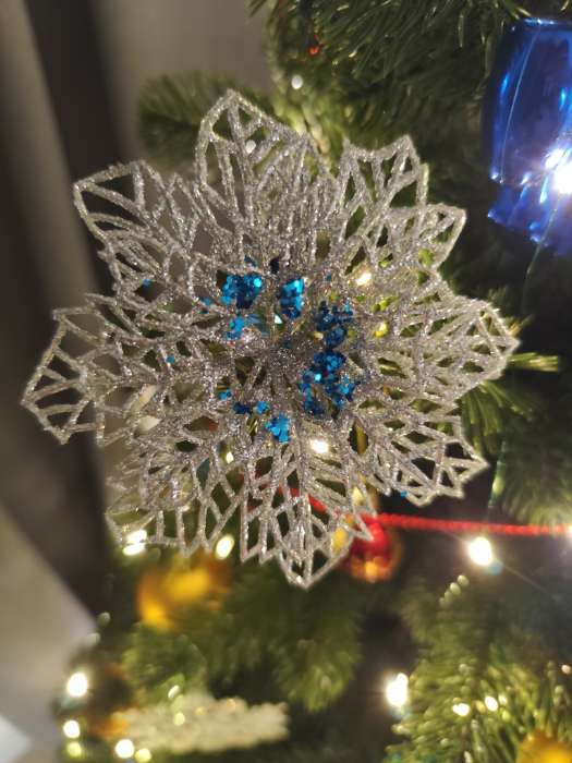 Фотография покупателя товара Ёлочные игрушки 3 шт. «Зимнее волшебство. Ажурный цветок» пластик, 10.5 см, серебро - Фото 2