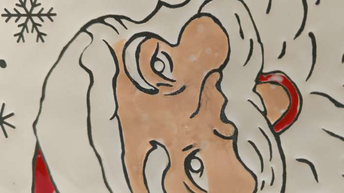 Фотография покупателя товара Тарелка новогодняя Доляна «Дед Мороз», d=22.5 см, керамика, белая - Фото 3