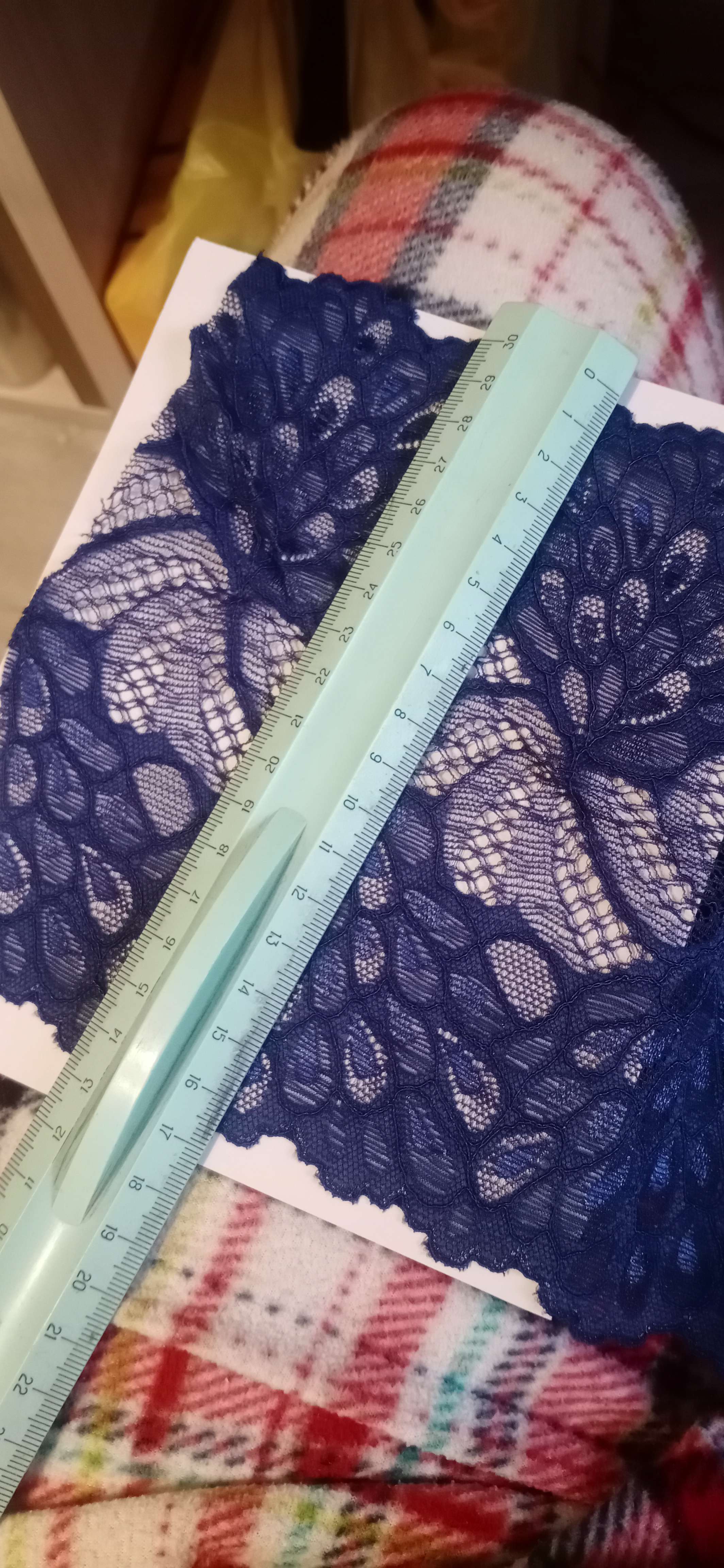 Фотография покупателя товара Кружевная эластичная ткань «Павлиний хвост», 180 мм × 2,7 ± 0,5 м, цвет тёмно-синий - Фото 1
