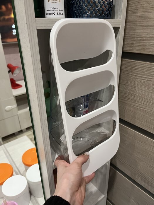 Фотография покупателя товара Органайзер для хранения косметики, 3 секции, 16.2×13.5×33.5 см, белый, прозрачный - Фото 1