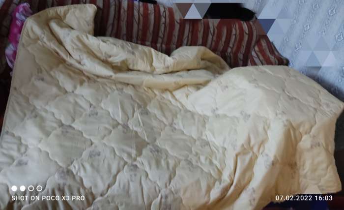 Фотография покупателя товара Одеяло облегчённое Адамас "Овечья шерсть", размер 200х220 ± 5 см, 200гр/м2, чехол п/э