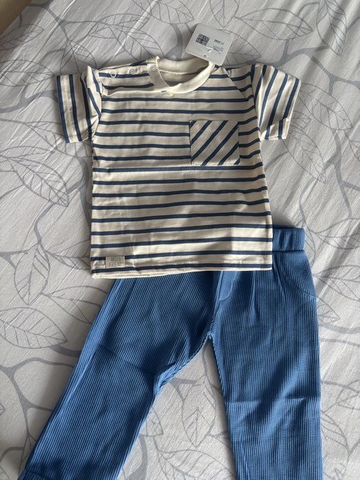 Фотография покупателя товара Костюм детский (футболка, брюки) «Крошка Я» BASIC LINE, рост 92-98 см, синий - Фото 1