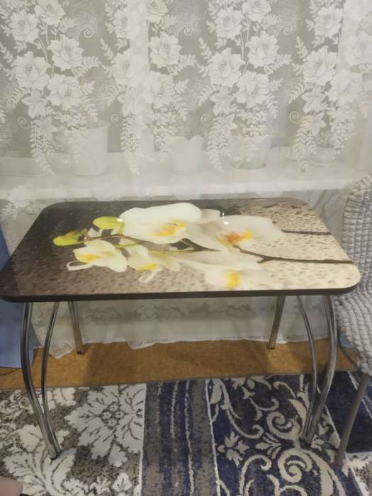 Фотография покупателя товара Стол прямоуголный с фп Орхидея белая, 1000х600х777, стекло/подстолье чайка - Фото 3