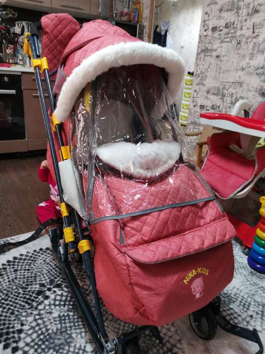 Фотография покупателя товара Санки коляска «Ника Детям НД 7-7», дизайн в джинсовом стиле красный, механизм качания