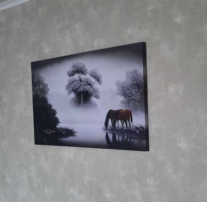 Фотография покупателя товара Картина на холсте "Кони на водопое" 60*100 см - Фото 1