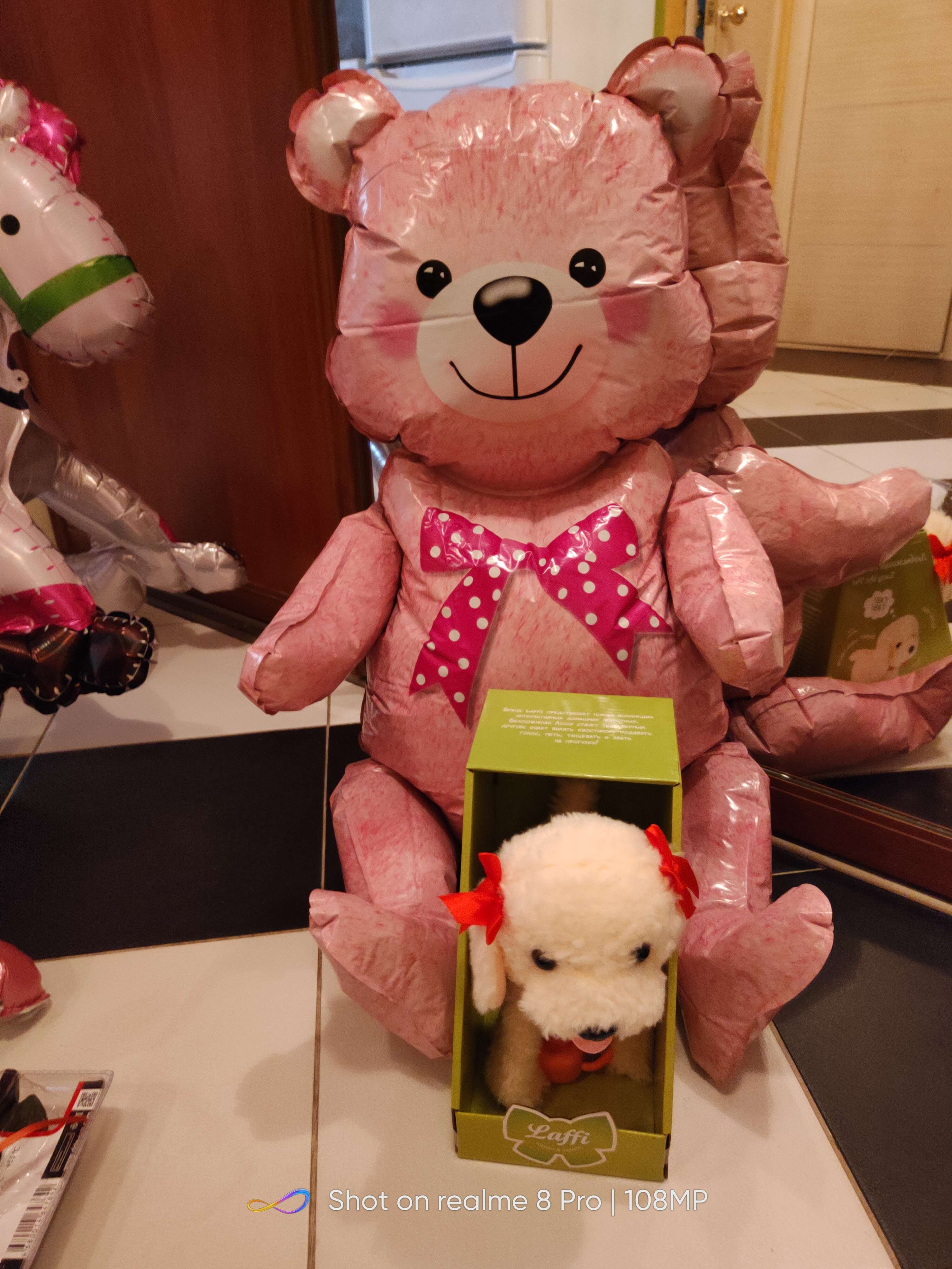 Фотография покупателя товара Шар фольгированный 36" «Мишка», цвет розовый, под воздух - Фото 3