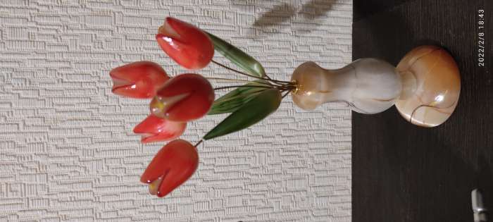 Фотография покупателя товара Ваза "Тюльпаны" 5 цветков, в вазе , селенит - Фото 3