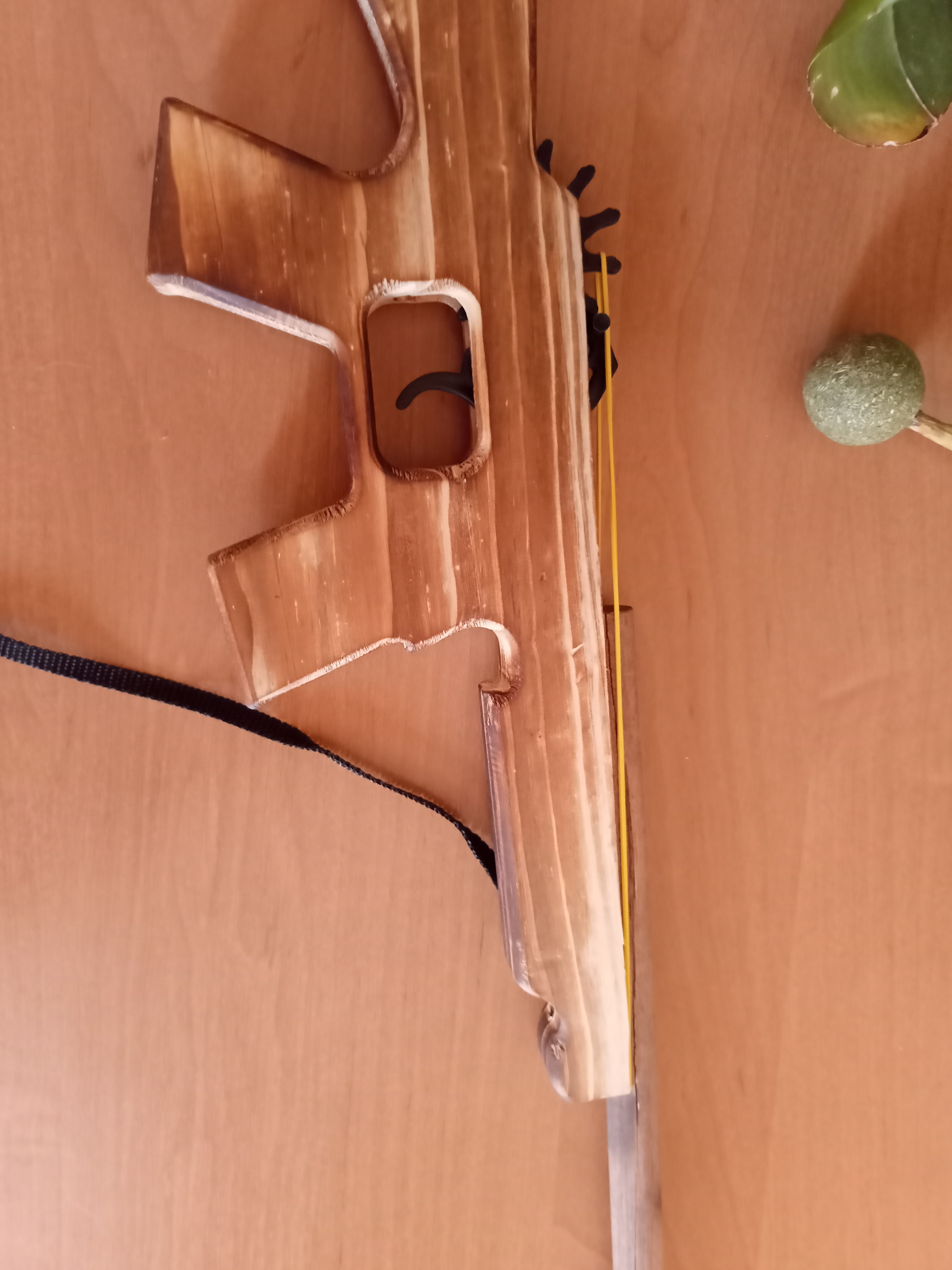 Фотография покупателя товара Игрушка деревянная стреляет резинками «Автомат» 57 × 11.5 × 2 см - Фото 1