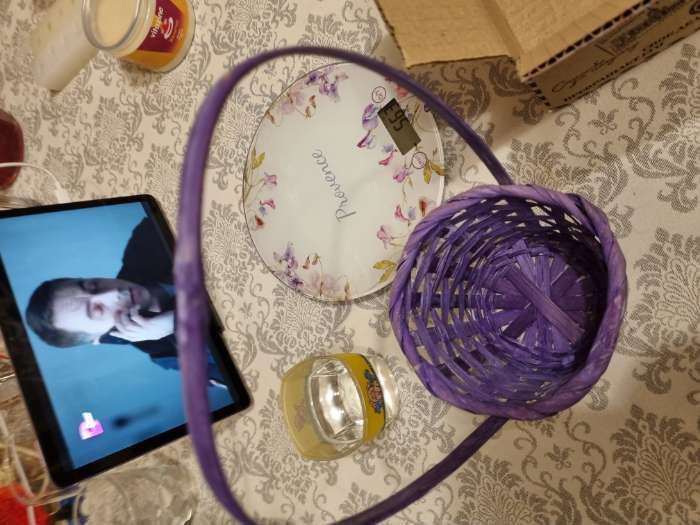 Фотография покупателя товара Корзина плетёная для хранения, 13×13×9.5 см, ручка h=21 см, бамбук, фиолетовая - Фото 17