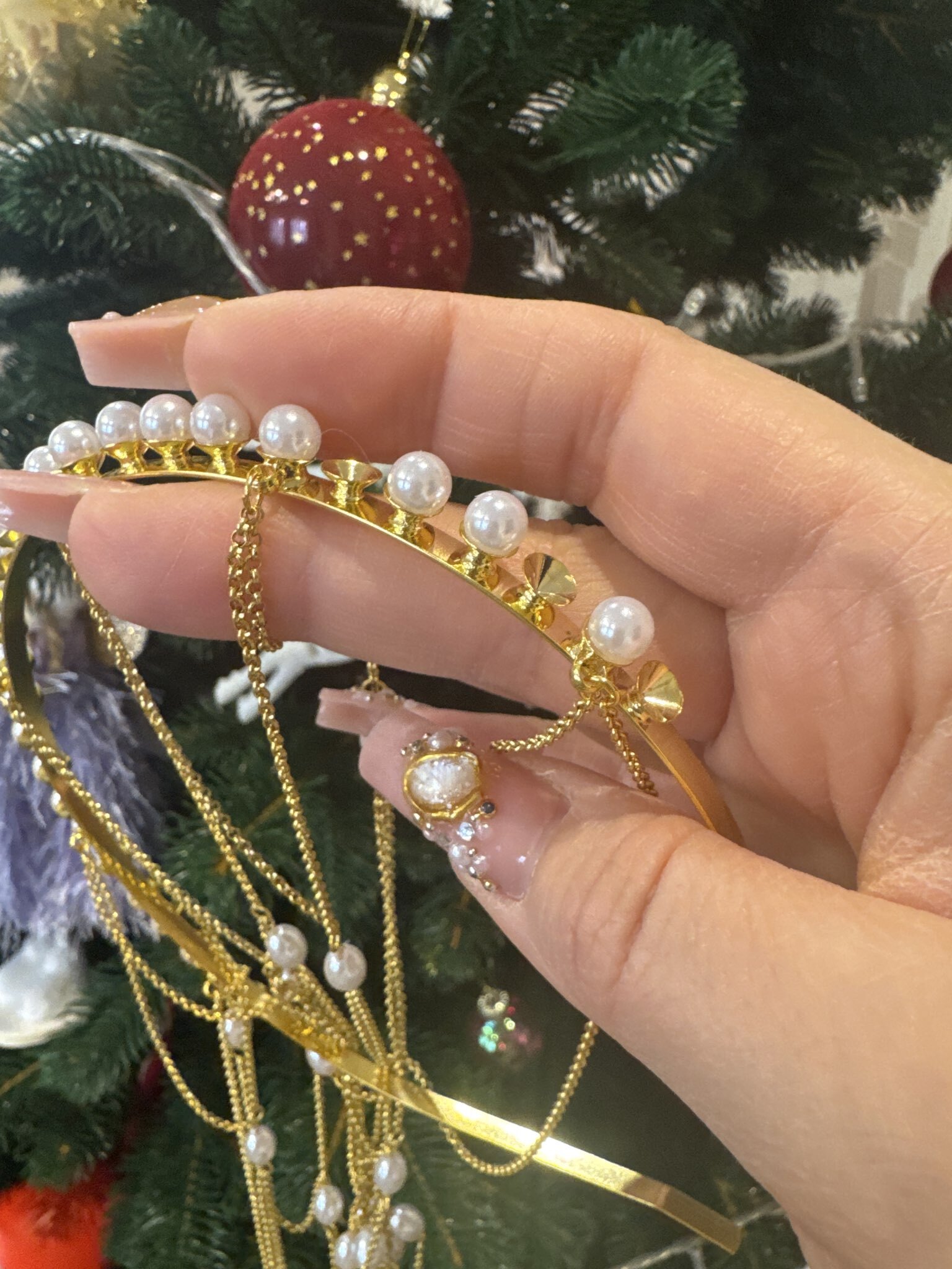 Фотография покупателя товара Украшение для волос «Паутина» 44 см, белое в золоте - Фото 1