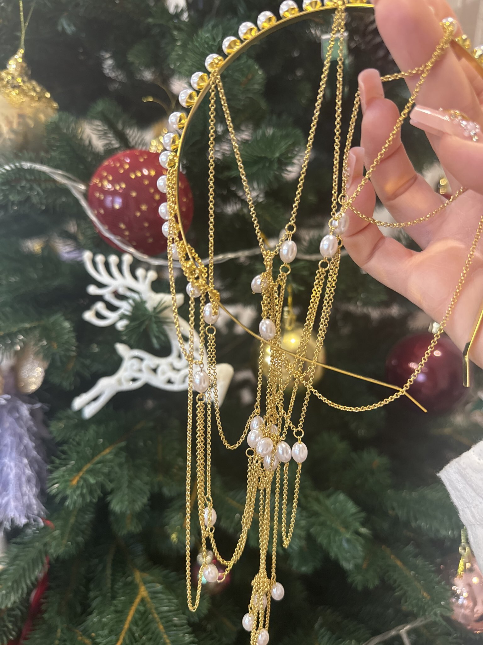 Фотография покупателя товара Украшение для волос «Паутина» 44 см, белое в золоте - Фото 2