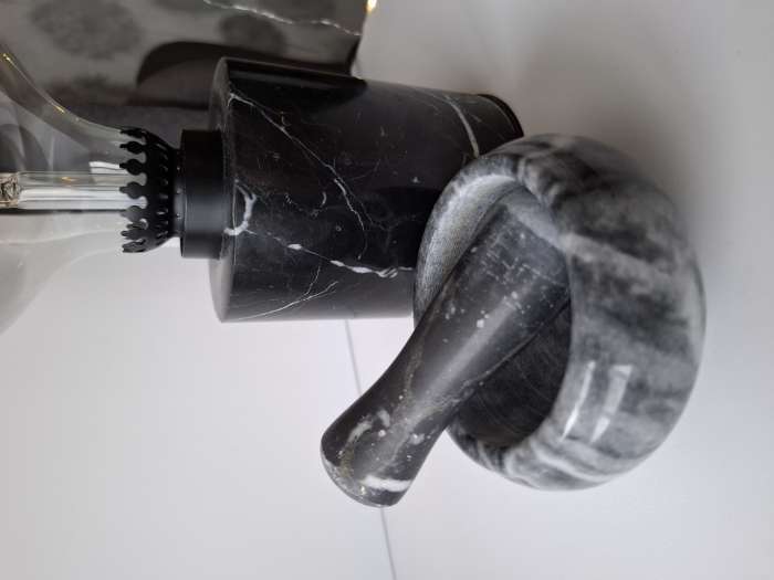 Фотография покупателя товара Ступка с пестиком, 75 мл, d=8 см, h=5 см, пестик 9 см, камень, чёрная - Фото 1