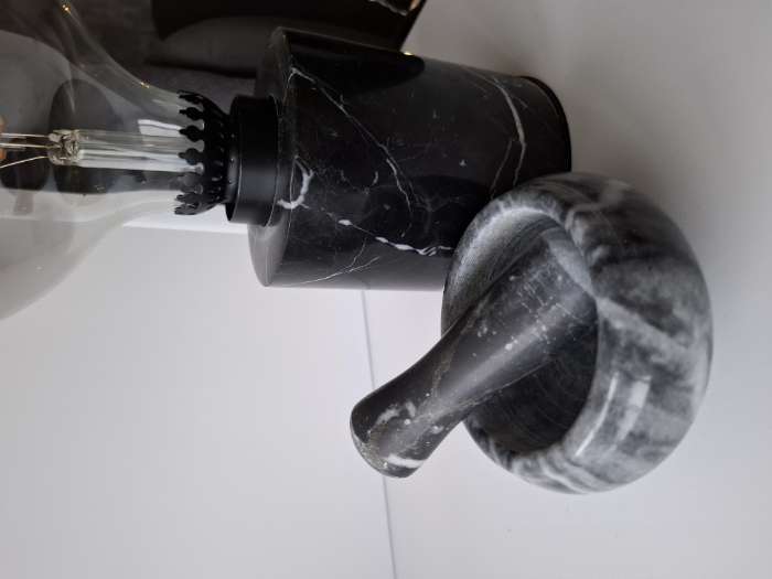 Фотография покупателя товара Ступка с пестиком, 75 мл, d=8 см, h=5 см, пестик 9 см, камень, чёрная - Фото 2