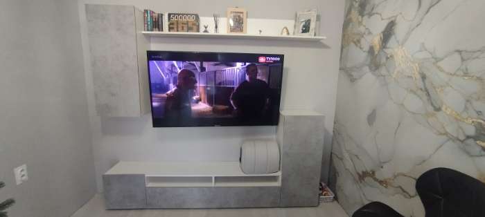 Фотография покупателя товара Гостиная «Лира», 2130×1680×350 мм, цвет белый матовый/бетон - Фото 5