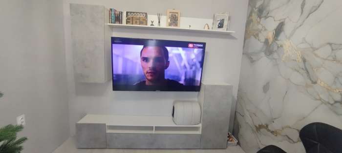 Фотография покупателя товара Гостиная «Лира», 2130×1680×350 мм, цвет белый матовый/бетон - Фото 4