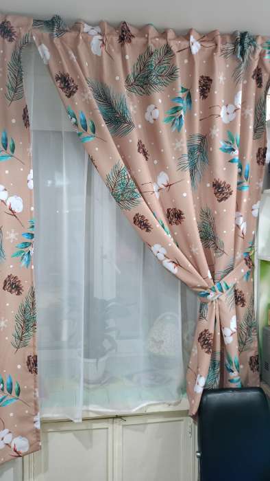 Фотография покупателя товара Комплект штор для кухни с подхватами «Этель» Fir branches, 2 шт., бежевые, 145×180 см - Фото 1