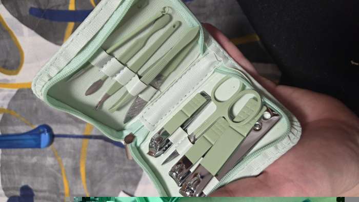 Фотография покупателя товара Набор маникюрный, 10 предметов, в футляре, бирюзовый - Фото 4