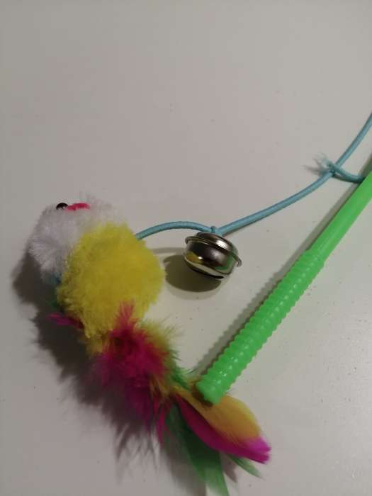 Фотография покупателя товара Дразнилка-удочка "Цветная мышка", 32 см, микс цветов - Фото 1