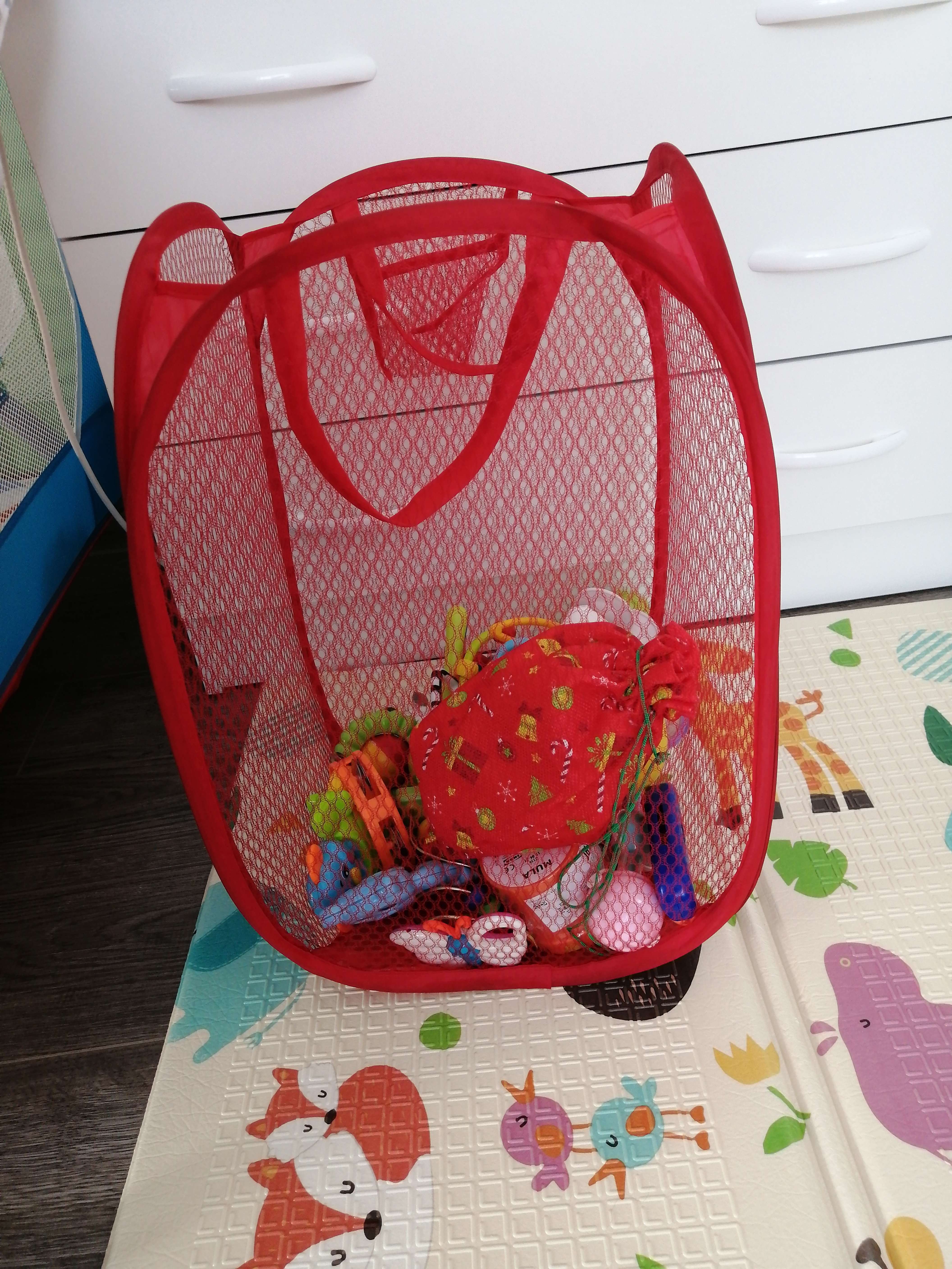 Фотография покупателя товара Корзина для игрушек с ручками (сетка), цвета МИКС