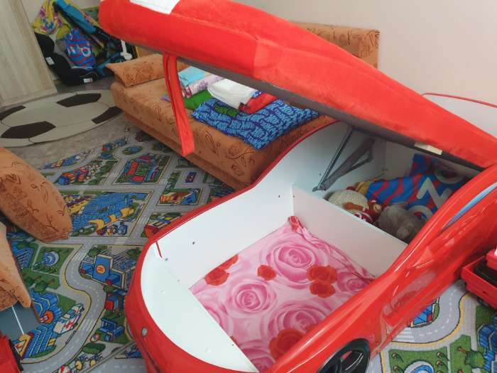 Фотография покупателя товара Кровать Romeo-M, мультибренд, цвет красный, фары, ящик, «ОртоМатрас» - Фото 2