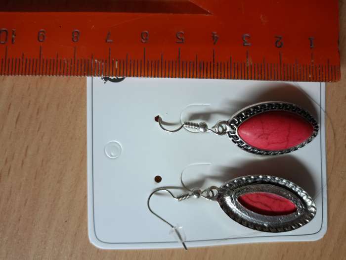 Фотография покупателя товара Серьги под натуральный камень «Натурель» эллипс, красные в чернёном серебре - Фото 1