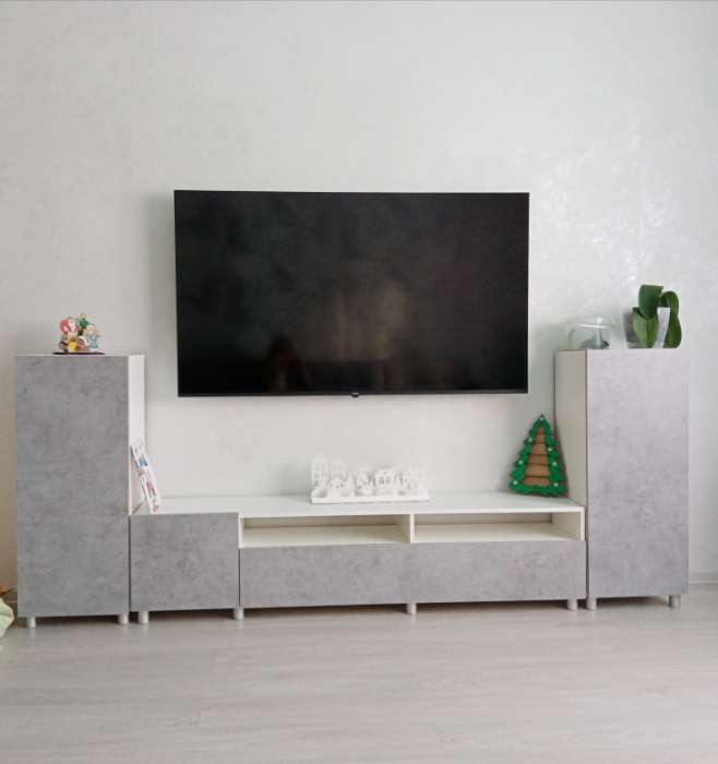 Фотография покупателя товара УЦЕНКА Гостиная Лира, 2130х1680х350, Белый матовый/Бетон - Фото 2