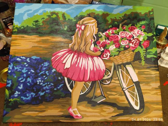 Фотография покупателя товара Картина по номерам на холсте с подрамником «Девочка с велосипедом», 40×50 см - Фото 3