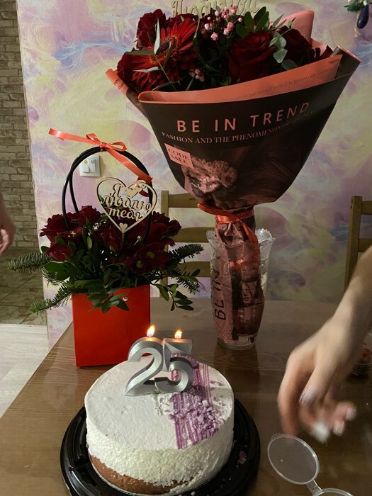 Фотография покупателя товара Свеча в торт юбилейная "Грань", цифра 25, серебро - Фото 1