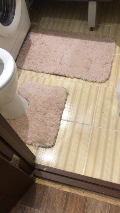 Фотография покупателя товара Набор ковриков для ванной и туалета Доляна «Пушистик», 2 шт, 40×50 см, 50×80 см, цвет зелёный - Фото 1