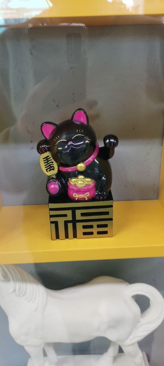 Фотография покупателя товара Сувенир кот пластик "Манэки-нэко с мешком богатства" 6 х 7 х 13 см, чёрный - Фото 1