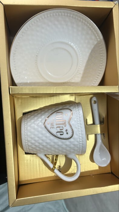 Фотография покупателя товара Кофейная пара с ложкой Coffee, 2 предмета: кружка 190 мл, блюдце, керамика, белая - Фото 1