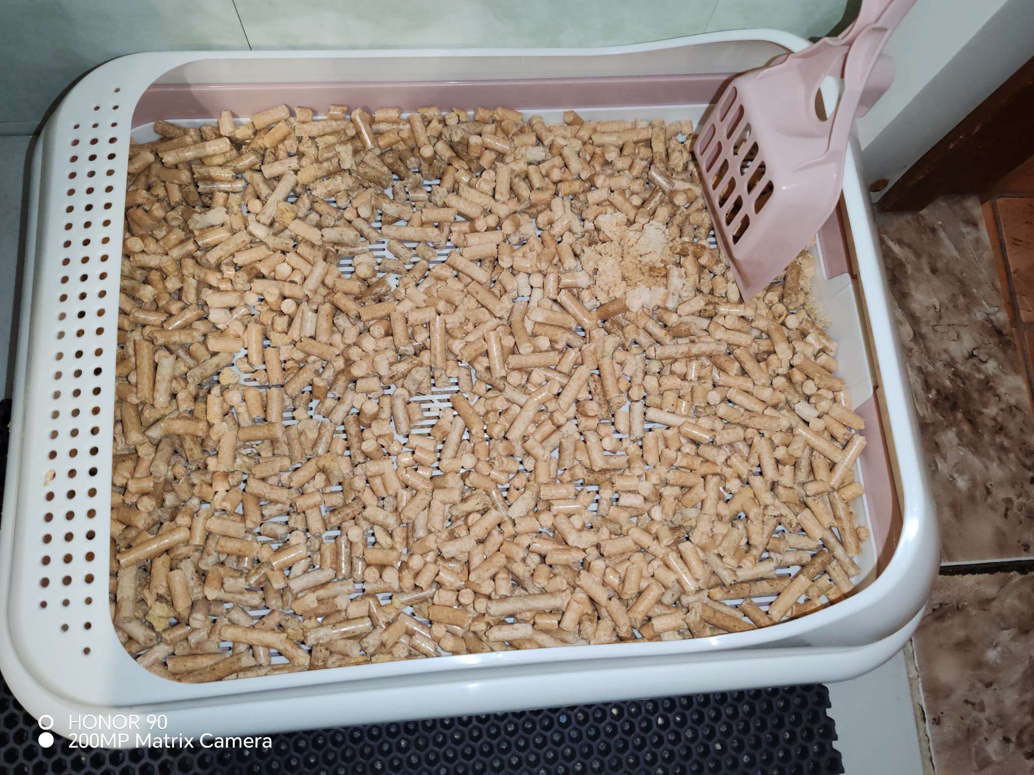 Фотография покупателя товара Туалет «Лекси» для кошек, с решёткой и совком 45×36×15 см, розовый - Фото 5