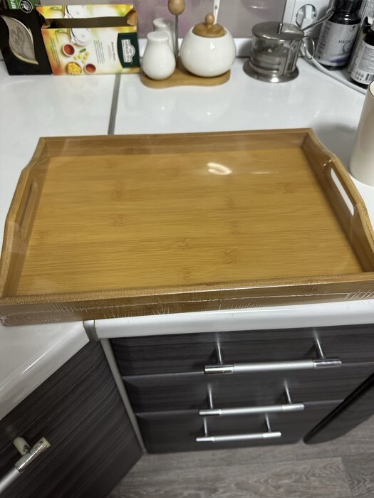 Фотография покупателя товара Поднос с ручками Доляна Striata, 40×29×5 см, бамбук - Фото 1