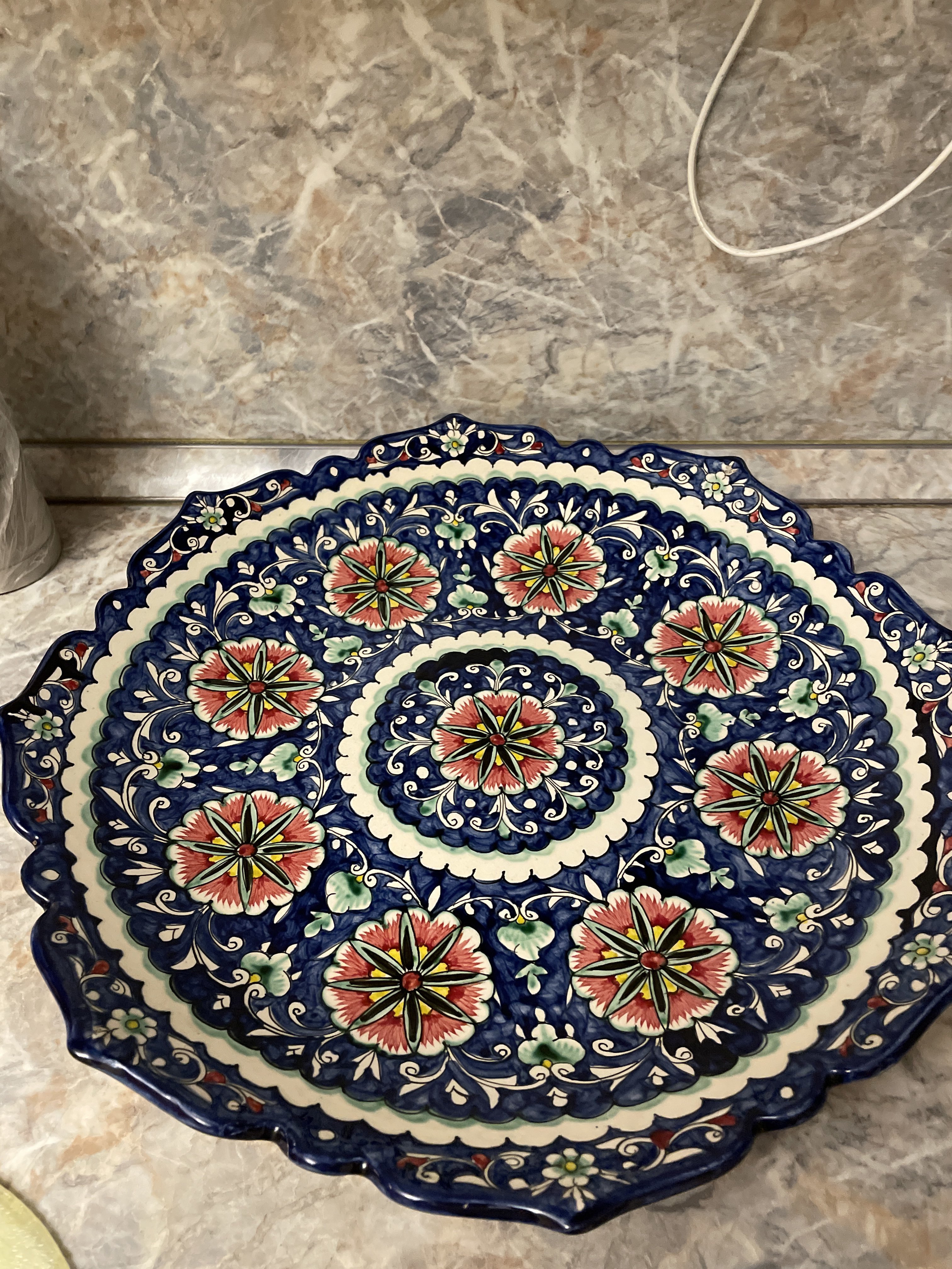 Фотография покупателя товара Ляган Риштанская Керамика "Цветы", 41 см, рифлёный, синий - Фото 1