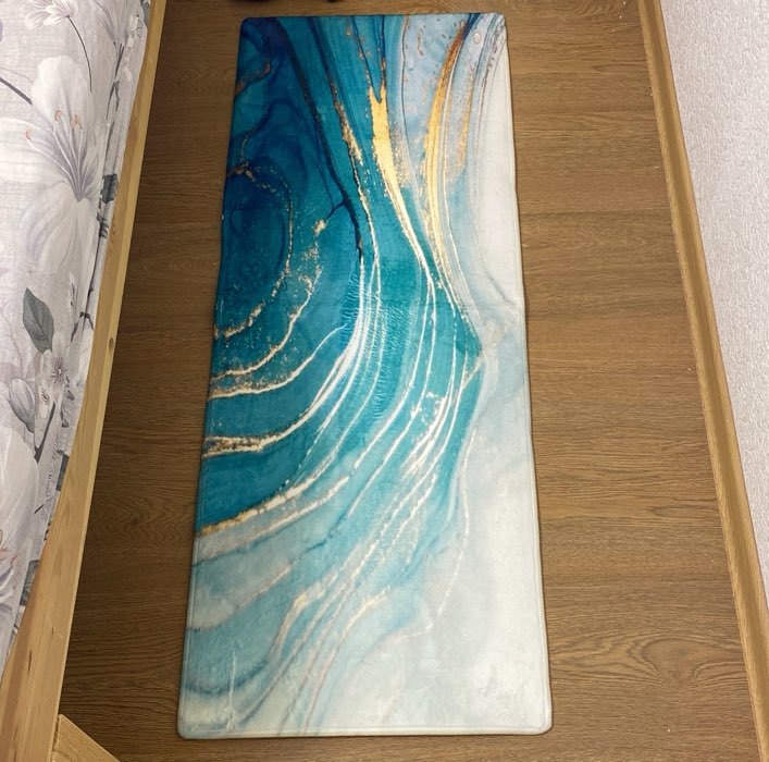 Фотография покупателя товара Коврик для ванной и туалета Доляна «Камень», 45×120 см, цвет бирюзовый