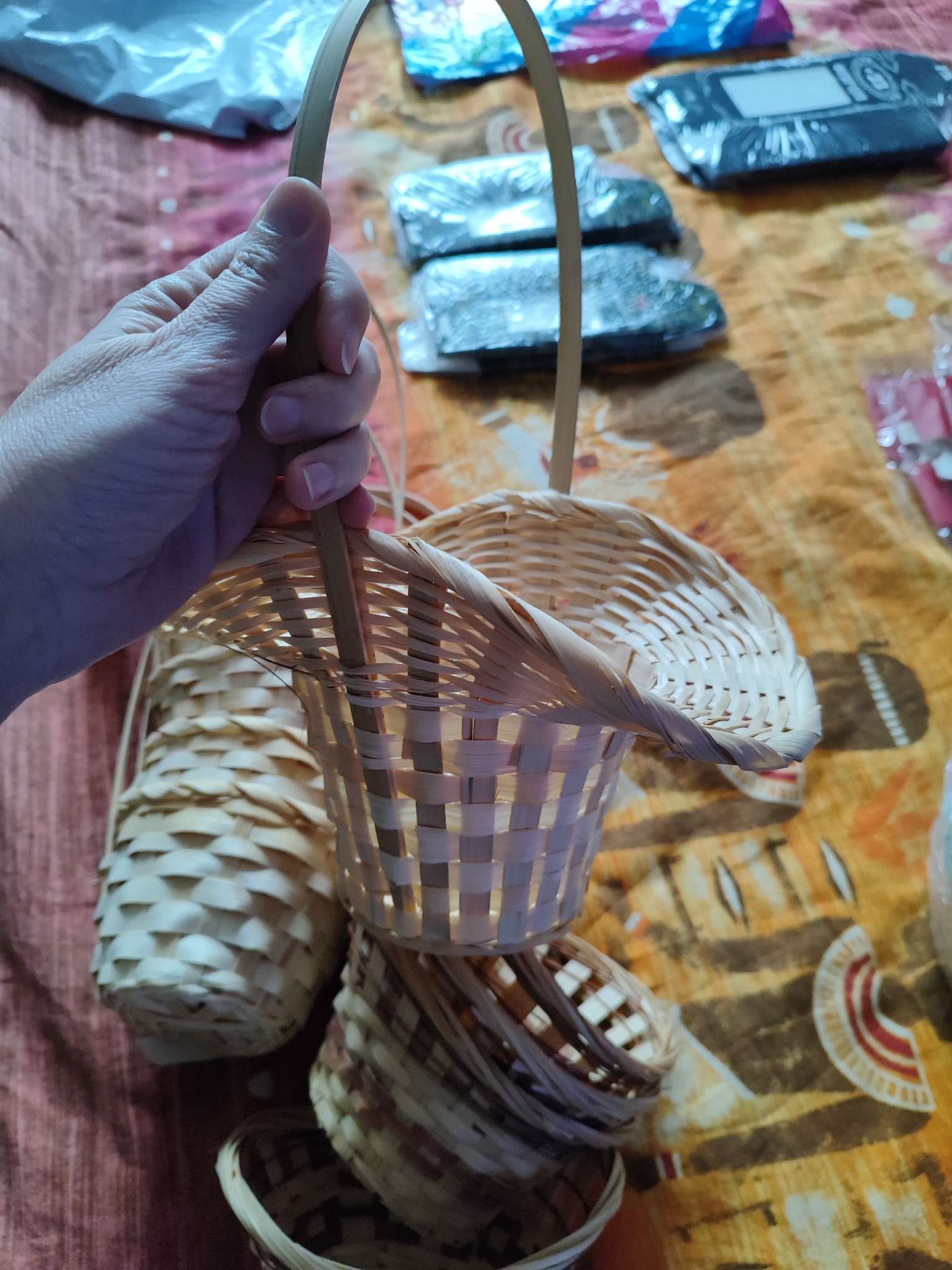 Фотография покупателя товара Корзина плетёная для хранения, 21×21×14 см, ручка h=15 см, бамбук - Фото 1