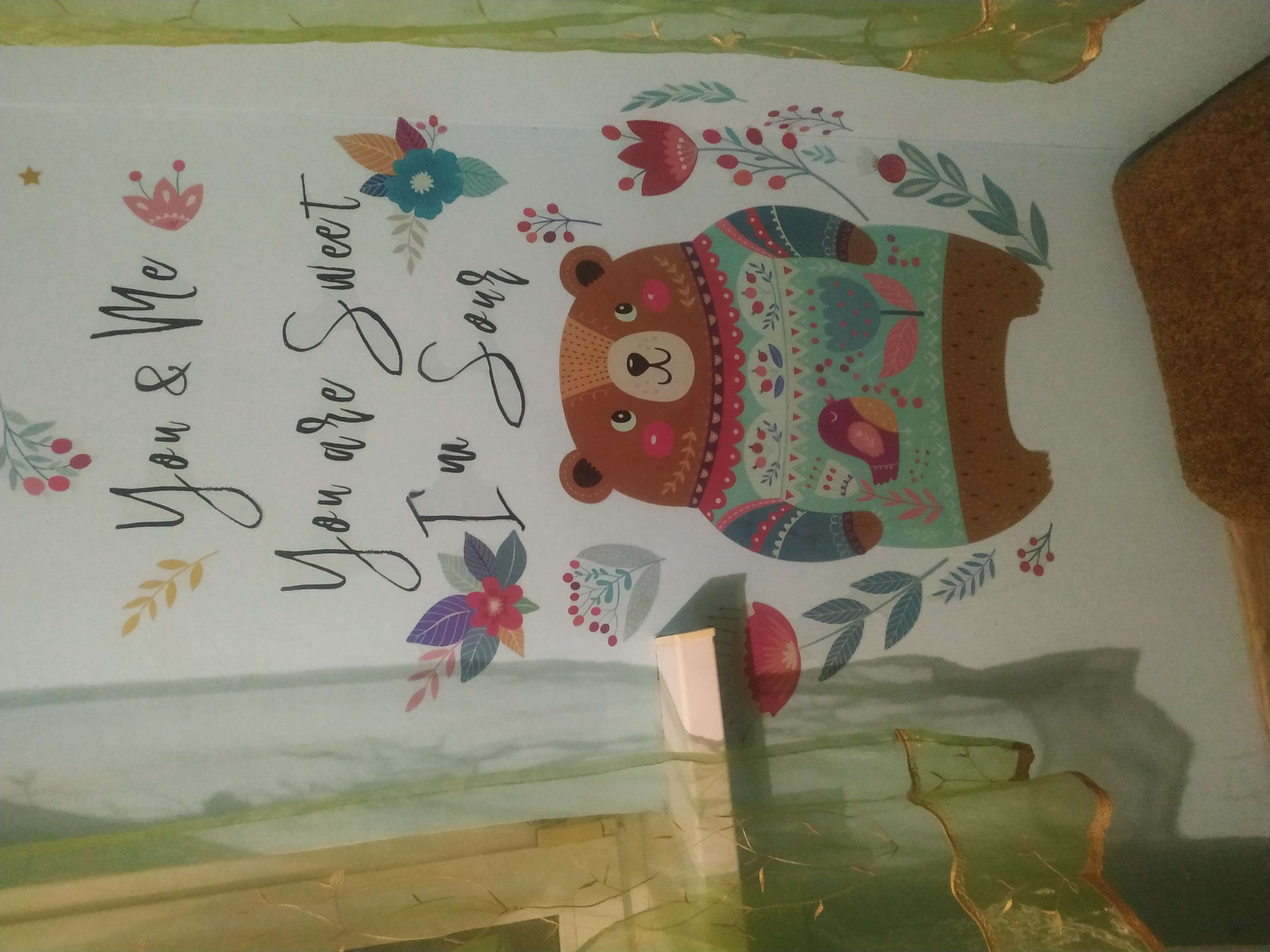 Фотография покупателя товара Наклейка пластик интерьерная "Мишутка в нарядном свитере" 60х90 см