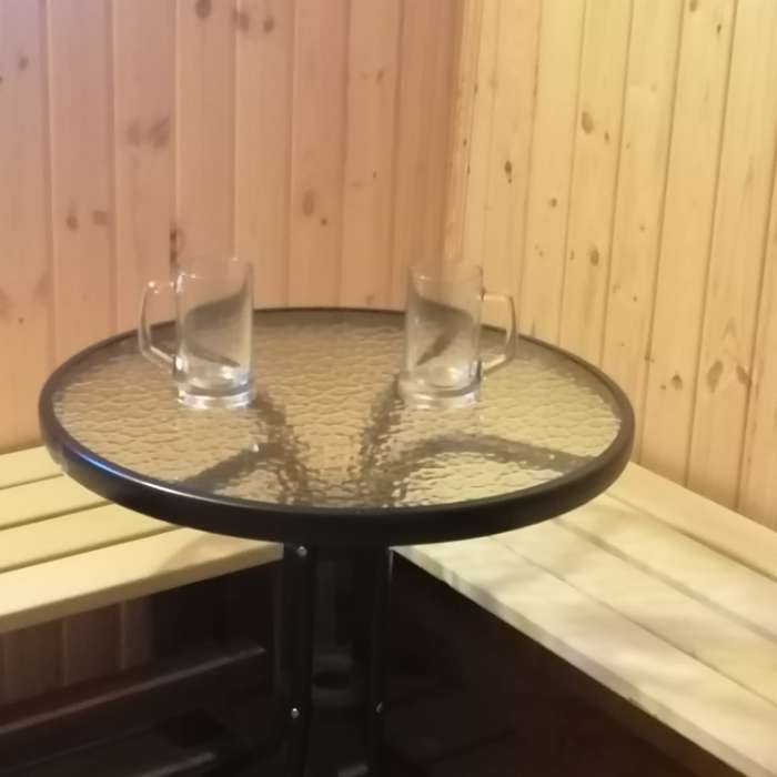 Фотография покупателя товара Стол садовый, 70×60×60 см, металл, стекло, чёрный - Фото 2