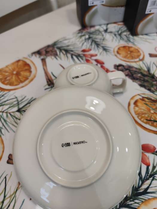 Фотография покупателя товара Чайная пара Magistro «Церера», 2 предмета: чашка 250 мл, блюдце d=16.5 см, фарфор, белая - Фото 3