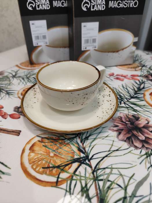 Фотография покупателя товара Чайная пара Magistro «Церера», 2 предмета: чашка 250 мл, блюдце d=16.5 см, фарфор, белая - Фото 2